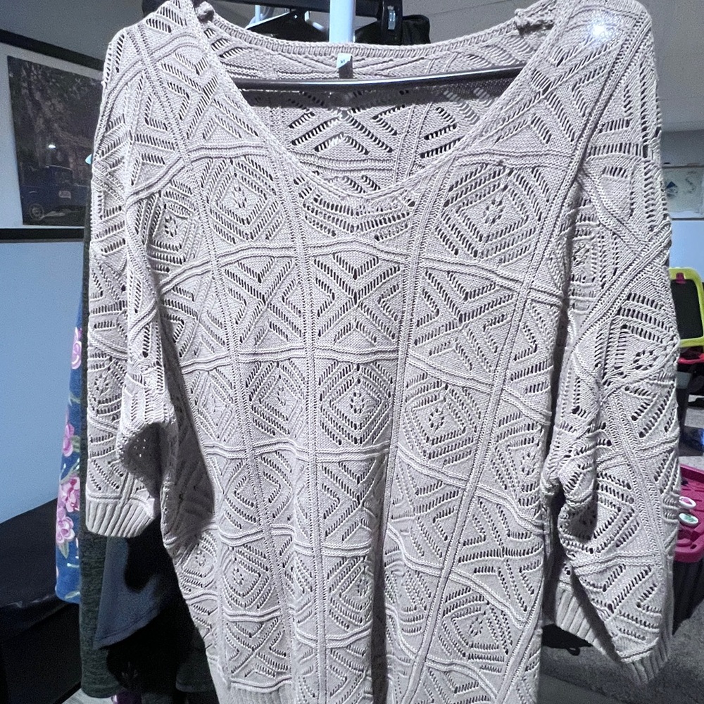 Women's Open Knit Scoop Neck Sweater - Taupe
